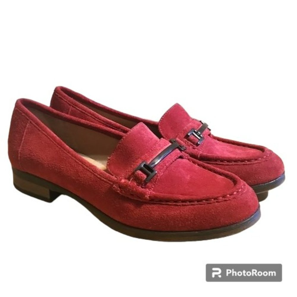 Franco Sarto "Bevin" Red Suede Leather Loafers - Size 6 Medium